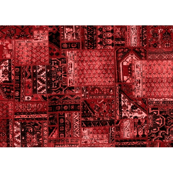 Ahgly Company Machine Washable Indoor Rectangle Patchwork Red Transitional Area Rugs, 2' x 4'