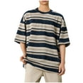 thumbnail image 4 of Jalioing Men's Striped Short Sleeve T Shirt Vintage Casual Crew Neck Loose Tees Tops Summer Shirts Streetwear, 4 of 5