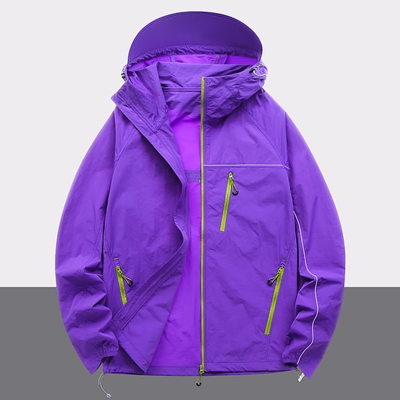 YueHuiYing Men's Lightweight Water Resistant Hooded Pullover with Full Zip Sun Protection for Outdoor Casual Wear
