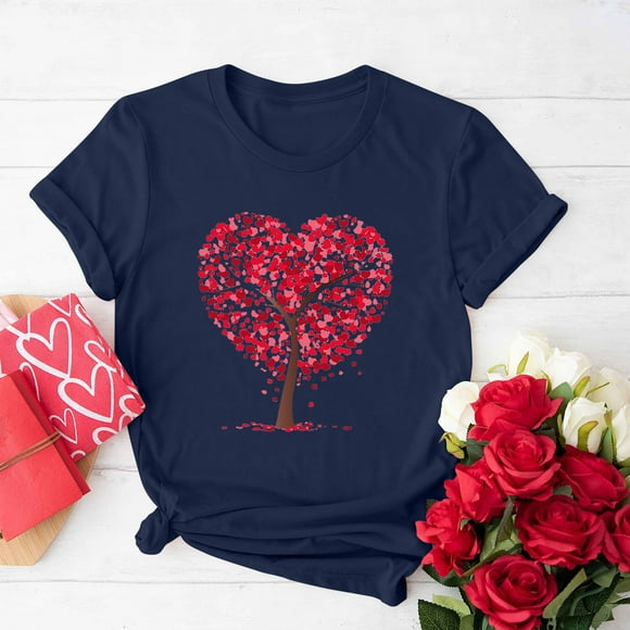 Kayannuo Love Heart Printed Womens T Shirts Clearance Valentine's Day Womens Graphic Tees Women's Fashion Crewneck Printed Short Sleeve T-shirt Casual Loose Shirt Tops
