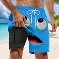 thumbnail image 2 of Telankuip Men's Swim Trunks with Compression Liner Funny Face Printing Elastic Drawstring Waist Beach Shorts for Swim Pool Surfing Wear Convenient Lined Pocket Casual Board Shorts 4-Blue XXL, 2 of 4