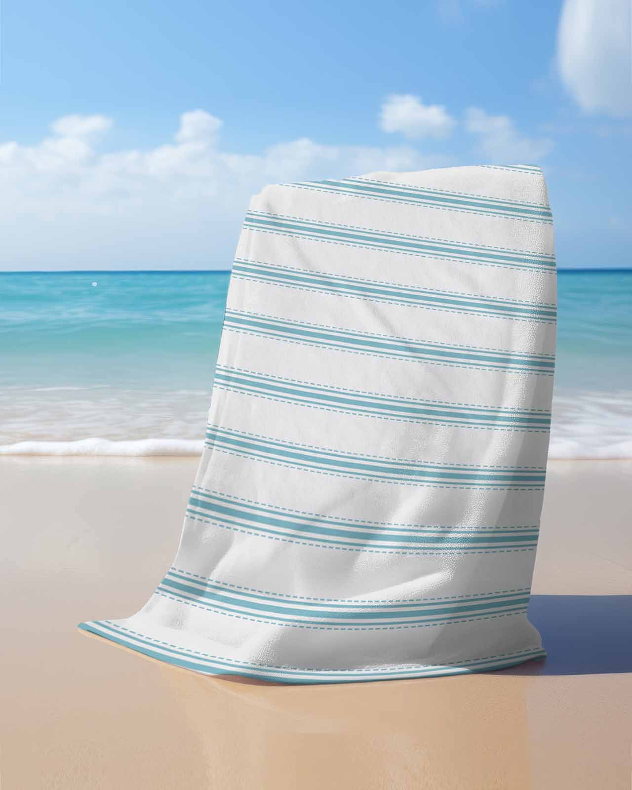 Blue Striped Beach Towels Oversized Super Absorbent, Blue White Stripes Farmhouse Lightweight Bath Towel Quick Dry Sets For Bathroom/Pool/Rv Camping/Beach Play/Gym Room/Picnic 23"x47"