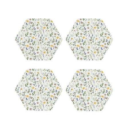

Lukts Watercolor Wildflower 2 Print Leather Drinks Coasters Set of 4 Suitable or Drinks Furniture Protection and Easy Clean up-Hexagon