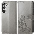 thumbnail image 3 of Wallet Case For Samsung Galaxy S21 FE, Clover Embossed Magnetic Closure Premium PU Leather [Folio Flip][Kickstand][Card Slots][Wrist Strap][Kickstand]Phone Cover For Samsung Galaxy S21 FE, Gray, 3 of 8