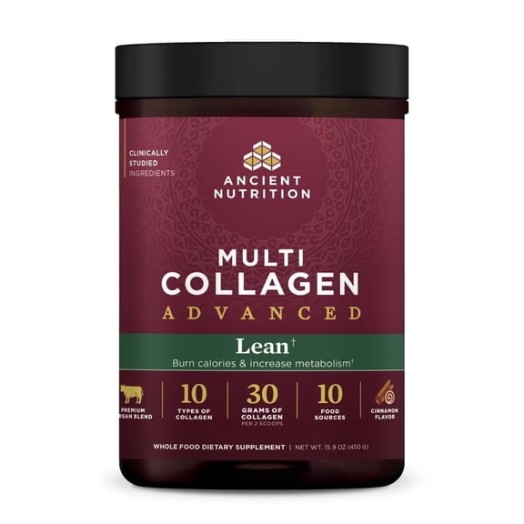 Ancient Nutrition Advanced Hydrolyzed Collagen Peptides Powder Protein Lean with Probiotics and Vitamin C, Cinnamon, for Women & Men, Supports Healthy Weight Management & Muscle Building, 25 Servings