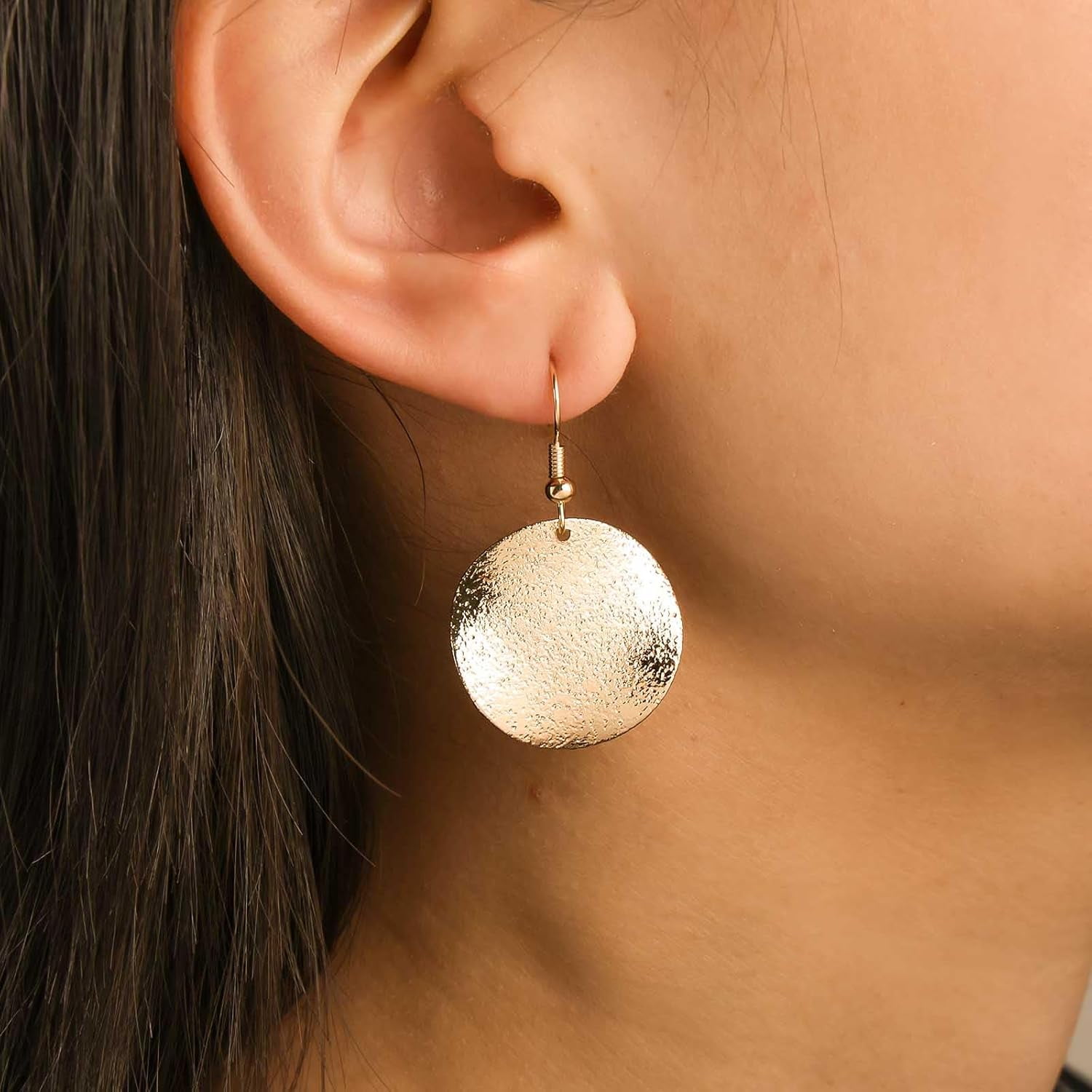 Boho Disc Dangle Earrings Gold Hammered Coin Drop Earring Vintage Disc Circle Earrings Coin Circle Hook Earring Jewelry suitable for Women[i072]
