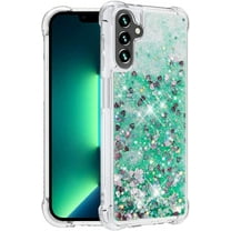 Aesthetic Funda para Samsung Galaxy A14 5G Case Clear Silicone for Women Girls, Cute Phone Case Samsung A14 5G Case Glitter Pink Shockproof and Bumpers Cover (Green)