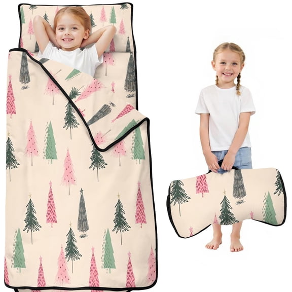 Beige Christmas Tree Pattern Toddler Nap Mats for Kids Preschool,50"x20" Sleeping Mat Bag or Kids,Toddler Sleeping Bag,Toddler Nap Mat or Daycare