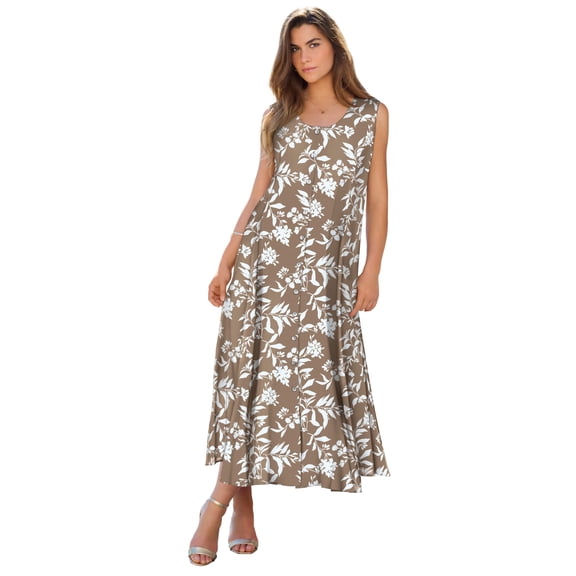 Roaman's Women's Plus Size Petite Plus Size Sleveless Hand-Crinkled Button-Front A-Line Maxi – Curvy Breezy Dress