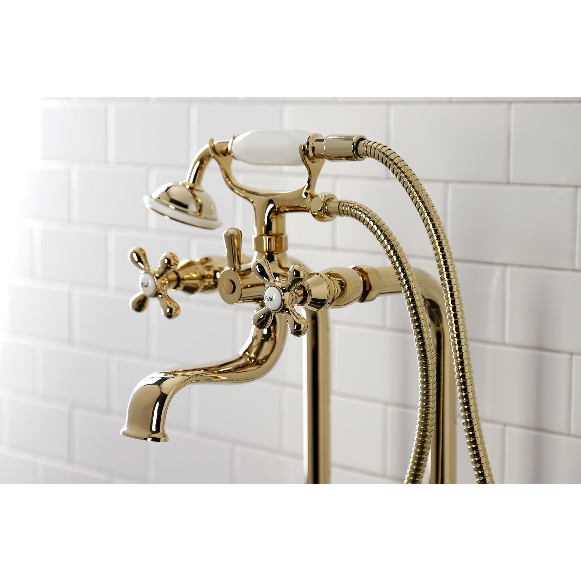 Kingston Brass CCK226K2 Kingston Freestanding Clawfoot Tub Faucet Package with Supply Line, Polished Brass