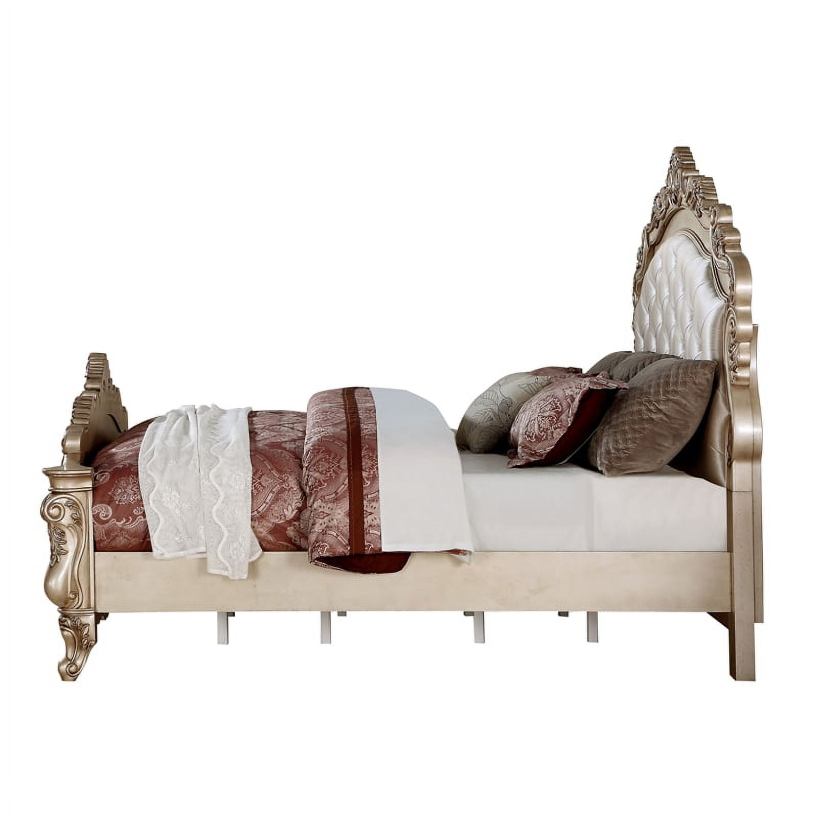 Acme Gorsedd Queen Bed in Cream Fabric and Golden Ivory