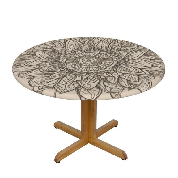Boho Bohemia Round Fitted Tablecloths Table Covers Wipeable Waterproof Elastic for Kitchen Dinning Parties Wedding Picnic Medium Fits 45-50 Inch Table Size