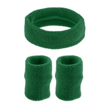 Vocoste 3 pcs Sports Headband Wristband Cotton Blend Sweat Absorbing Head Band Grass Green for Women