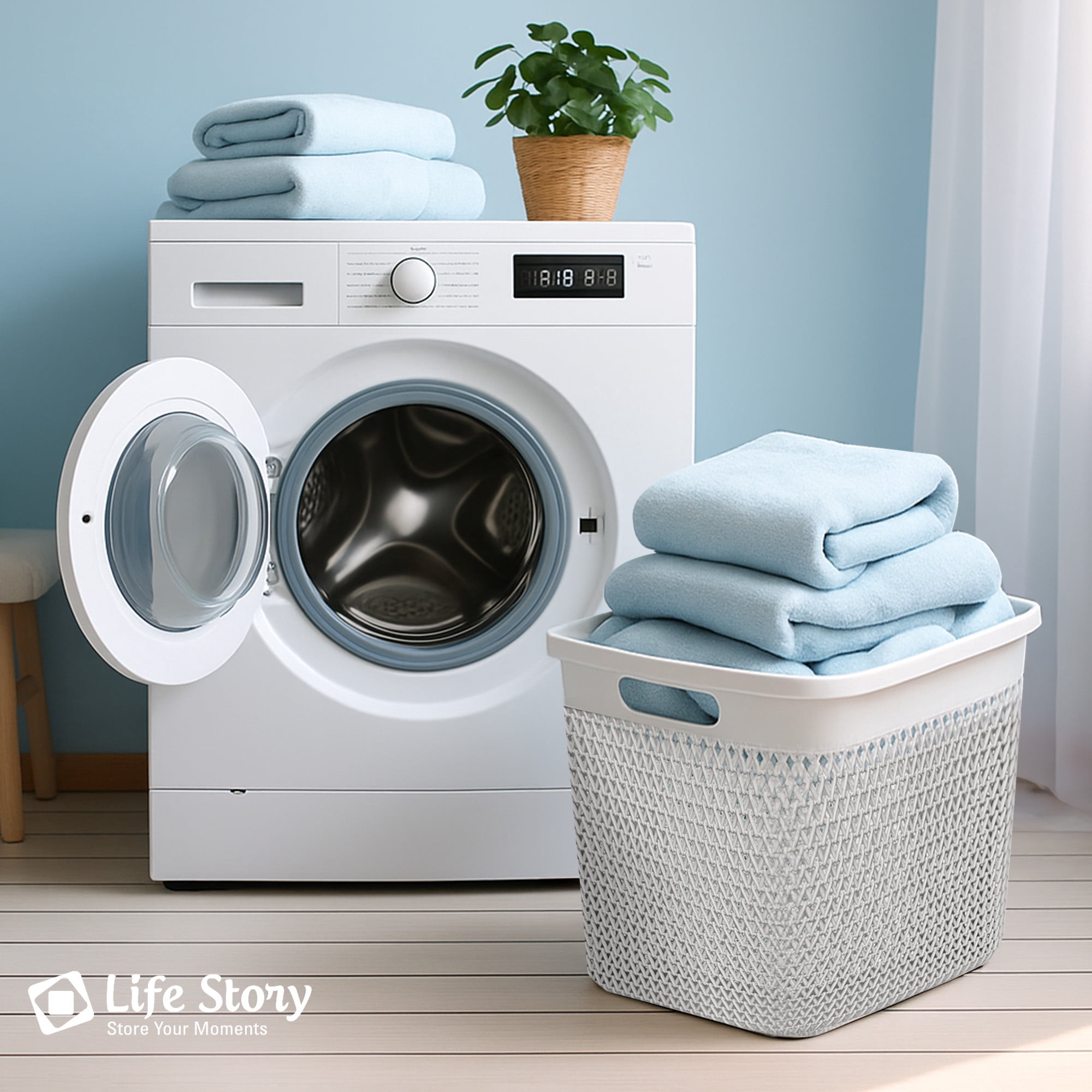Life Story 26 Quart Decorative Storage Basket, Extra Large Plastic Home Organizer, White