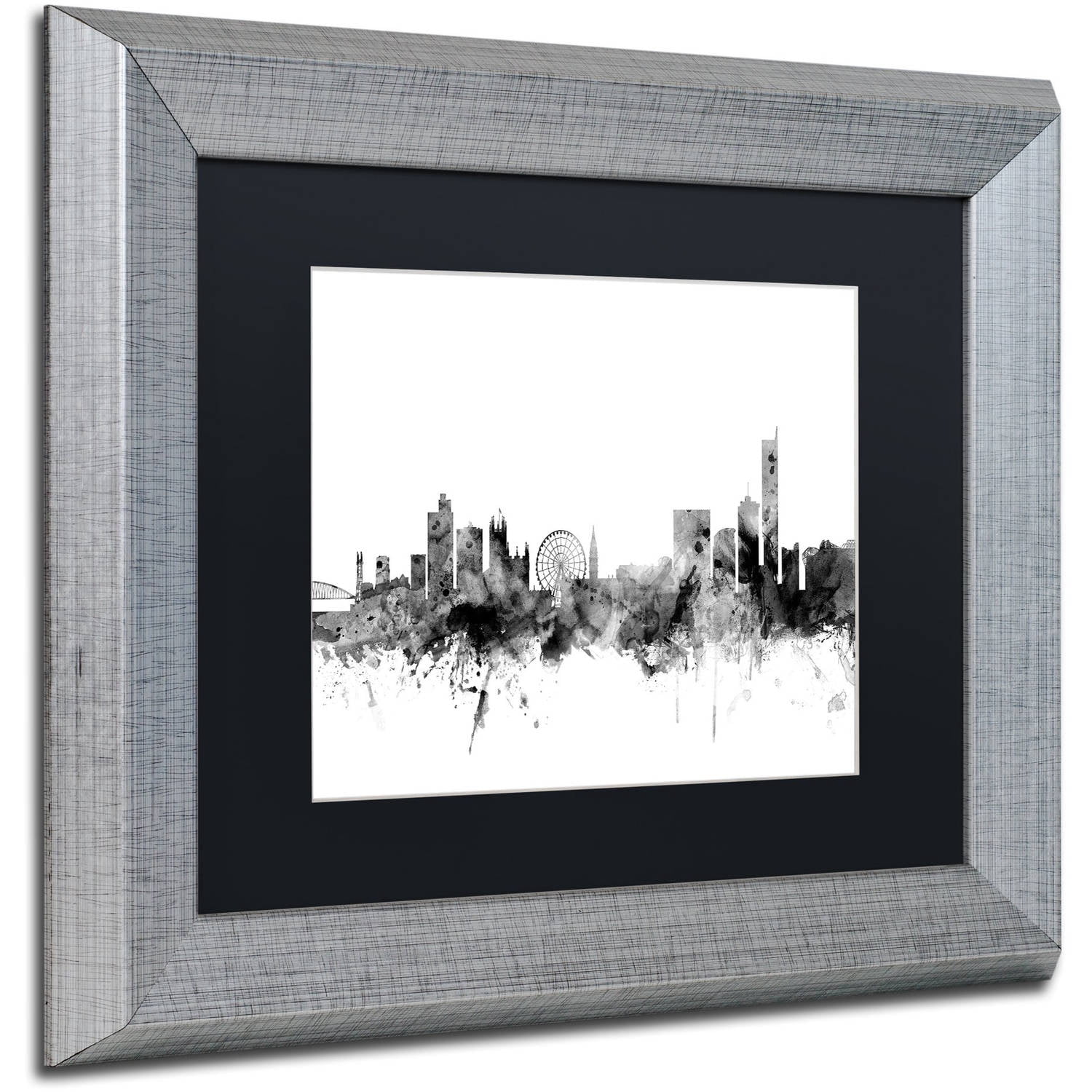 Trademark Fine Art "Manchester England Skyline B&W" Canvas Art by Michael Tompsett, Black Matte, Silver Frame