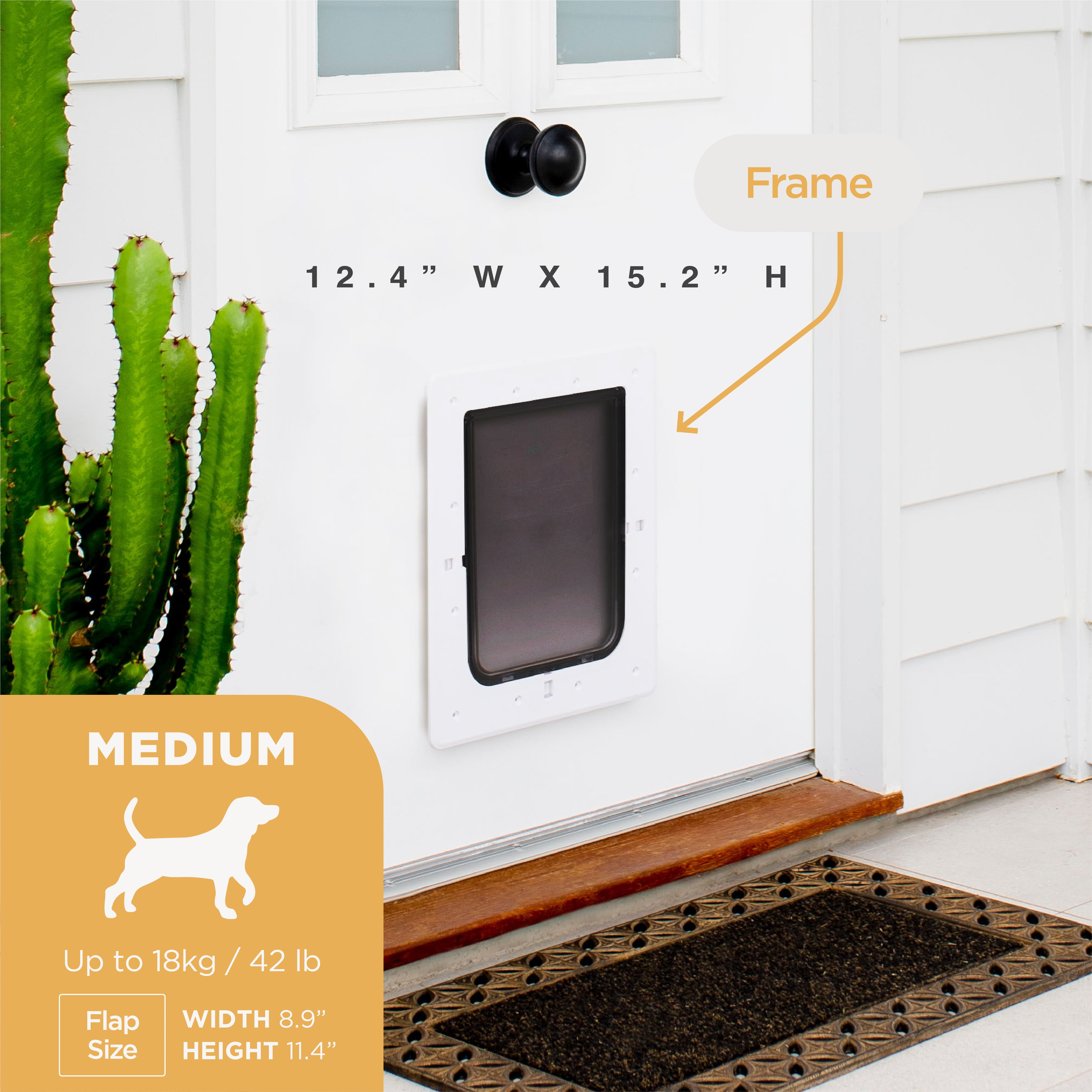 Hakuna Pets White Super Tough Medium Pet Door for Screens, Doors & Walls up to 2.17" Thick, for Dogs up to 42 lbs