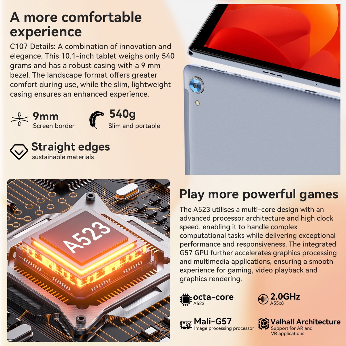 2026 Android 15 Tablet 10.1 Inch, Octa-Core, 128GB ROM, Widevine L1, WiFi 6, Bluetooth 5.3 for Student and Worker,Gray