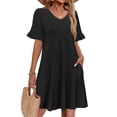 thumbnail image 2 of Summer Dresses for Women 2026 V Neck Ruffle Sleeve Casual Shift Dress Hawaiian Sundress Beach Vacation Clothes Black 2XL, 2 of 5