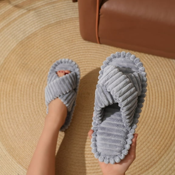 Women's Indoor Bedroom Slipper with Memory Foam Fashionable And Casual Versatile Winter Solid Color Strap Home Flat Slippers