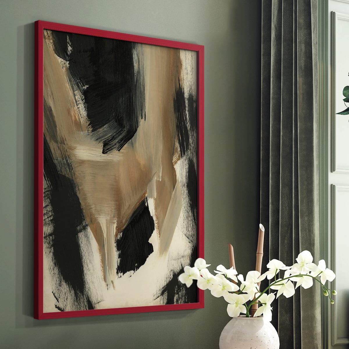Baked Paintstrokes II Framed Print in Red Solid Wood Framed Print No Nail Hanging