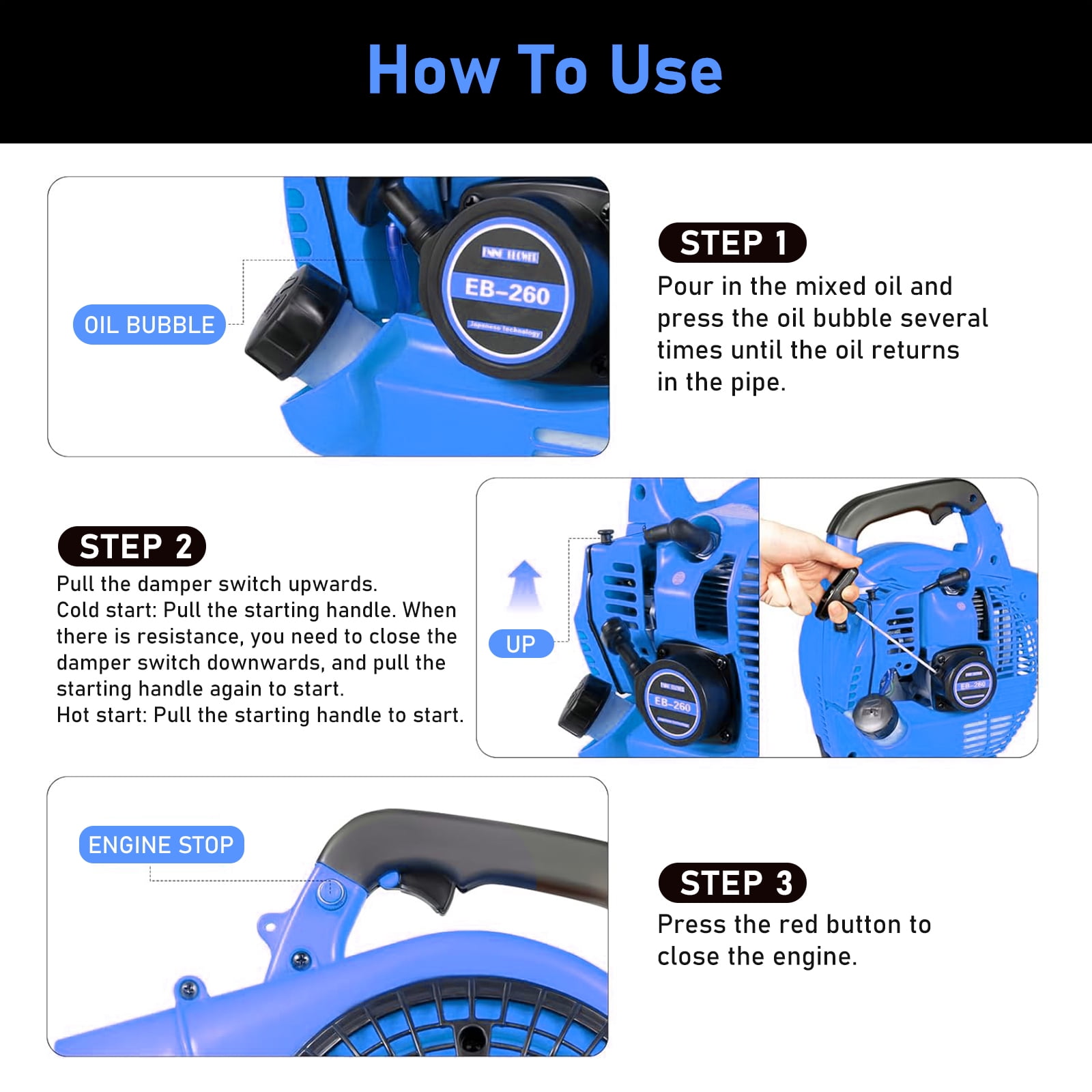 YILIFEIDA Gas Leaf Blower for Yard, 25.4CC 2-Stroke Gas Powered Leaf Blower Commercial Handheld Grass Lawn Garden Dust Blowing Cleaning Tool 7500Rpm, Blue