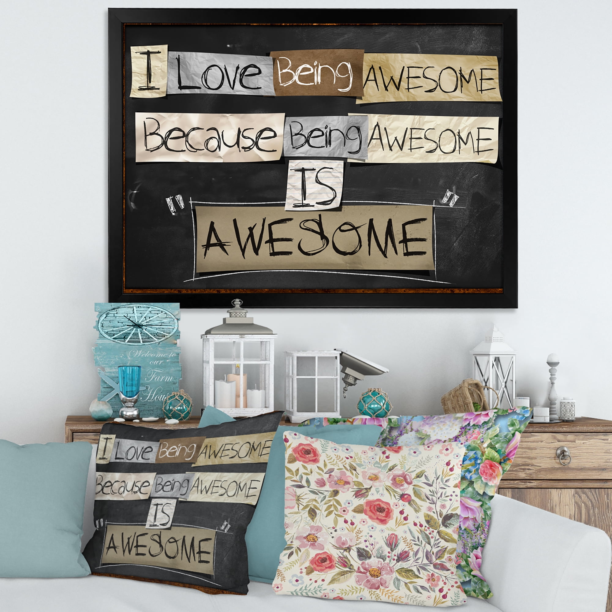 Designart 'I Love Being Awesome School Quotes' Rustic Framed Art Print