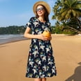 thumbnail image 4 of Goofa Cartoon Sharks Pattern Women Summer Short Sleeve Midi Dress with Pockets Casual Aline Flowy Tshirt Dress Vocation Beach Sundress, 4 of 6