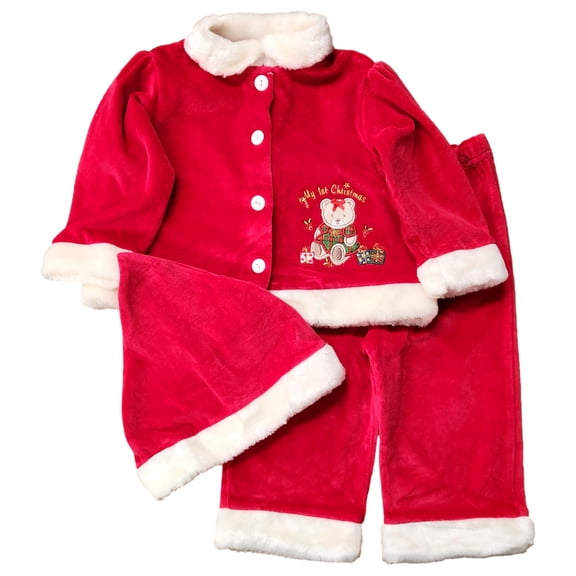 Infant Boys & Girls 3-Piece Red Velvet Santa Claus Christmas Outfit 18 Months