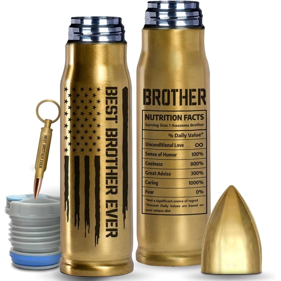 Gifts for Brother, Birthday Gifts from Sister - Best Brother Ever Bullet Tumbler 17Oz , Gold Thermos Coffee Cup for Older Adult Bros, Funny Present for Wedding or Graduation