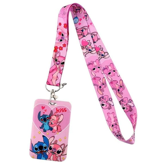 Stitch Angel Character Pink with ID Holder Lanyard Keychain
