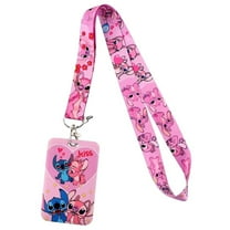 Stitch Angel Character Pink with ID Holder Lanyard Keychain