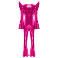 thumbnail image 4 of Moggemol Womens 70s Rave Outfits Shiny Metallic Bell Bottom Alien Jumpsuit Hot Pink L, 4 of 4