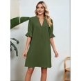 thumbnail image 4 of Shirts Dress for Women V Neck Short Sleeves Casual Flowy Summer Beach Vacation Shifts Green S, 4 of 8