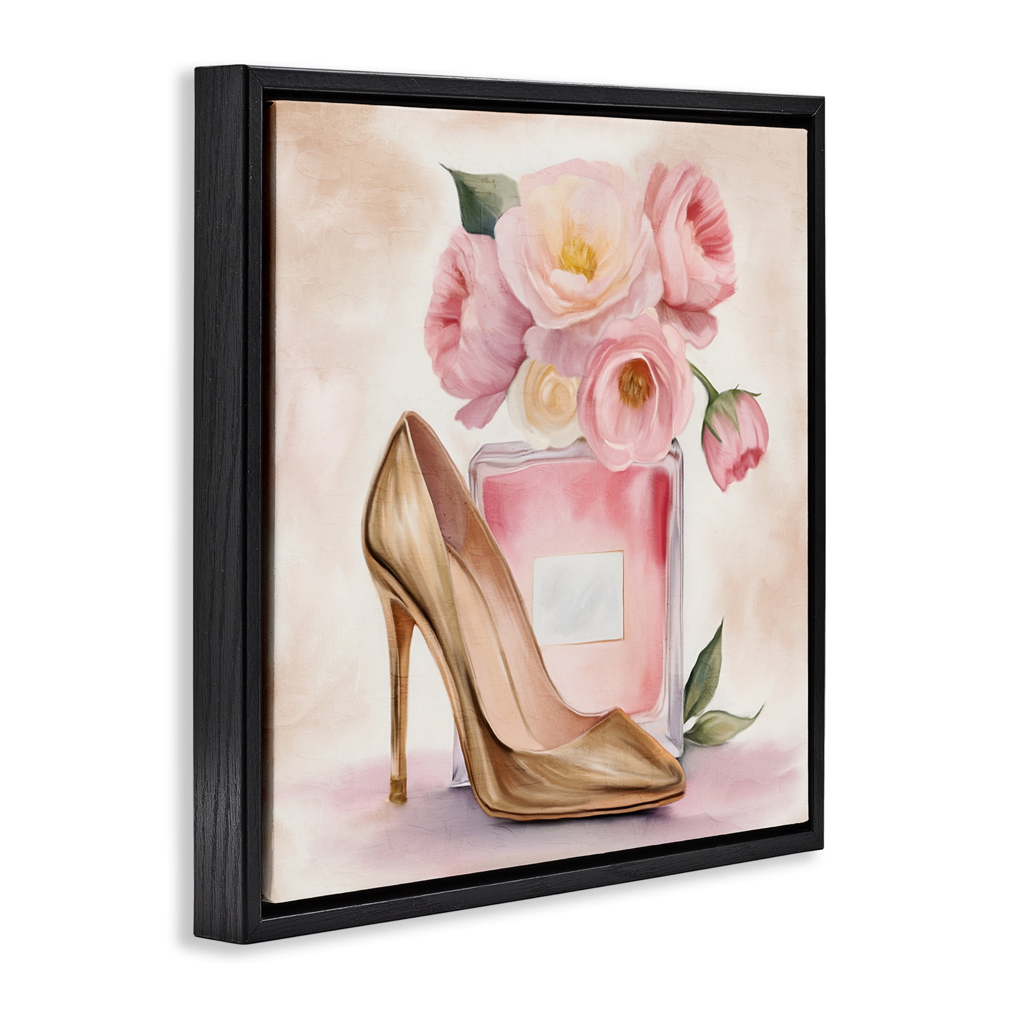 Stupell Industries Pink Beauty Heel & Flowers Black Framed Floater Canvas Wall Art, design by Kim Allen