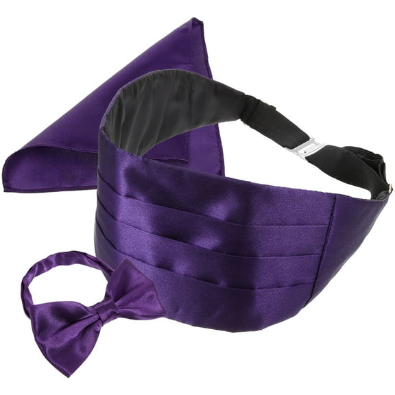 Onaparter Men's Dress Girdle Mens Fashion Cummerbund for Stain Handkerchief Tuxedo White Cumberbund Bow Tie Man （Purple）