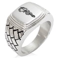 thumbnail image 1 of Stainless Steel Exalted Dragon Blade Geometric Pattern Step-Down Biker Style Polished Ring, 1 of 1