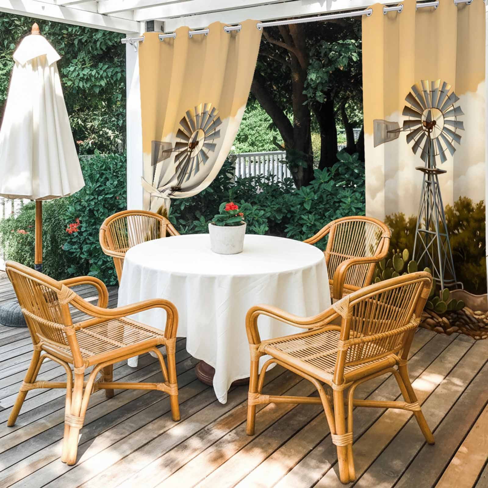 Windmill Outdoor Curtains for Patio, Windmill Farmhouse Sunset Field Trees Rustic Sunshade Privacy Drapes Grommet Waterproof Outside Curtains for Porch/Cabana/Balcony 54"x 108", 1 Panel
