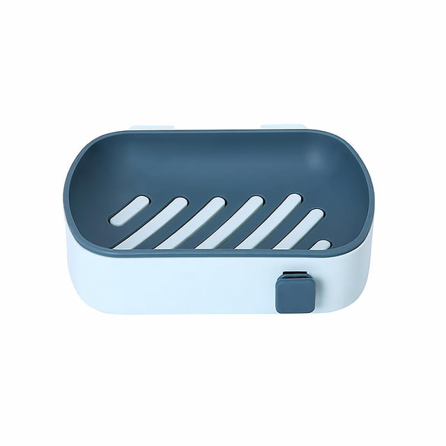 Toystoory Caja de jabonera montada en la pared Perforación libre Soporte de bandeja de drenaje de 2 capas Estante de almacenamiento para inodoro de baño Juegos de accesorios de baño Azul Toystoory HA000549-03B