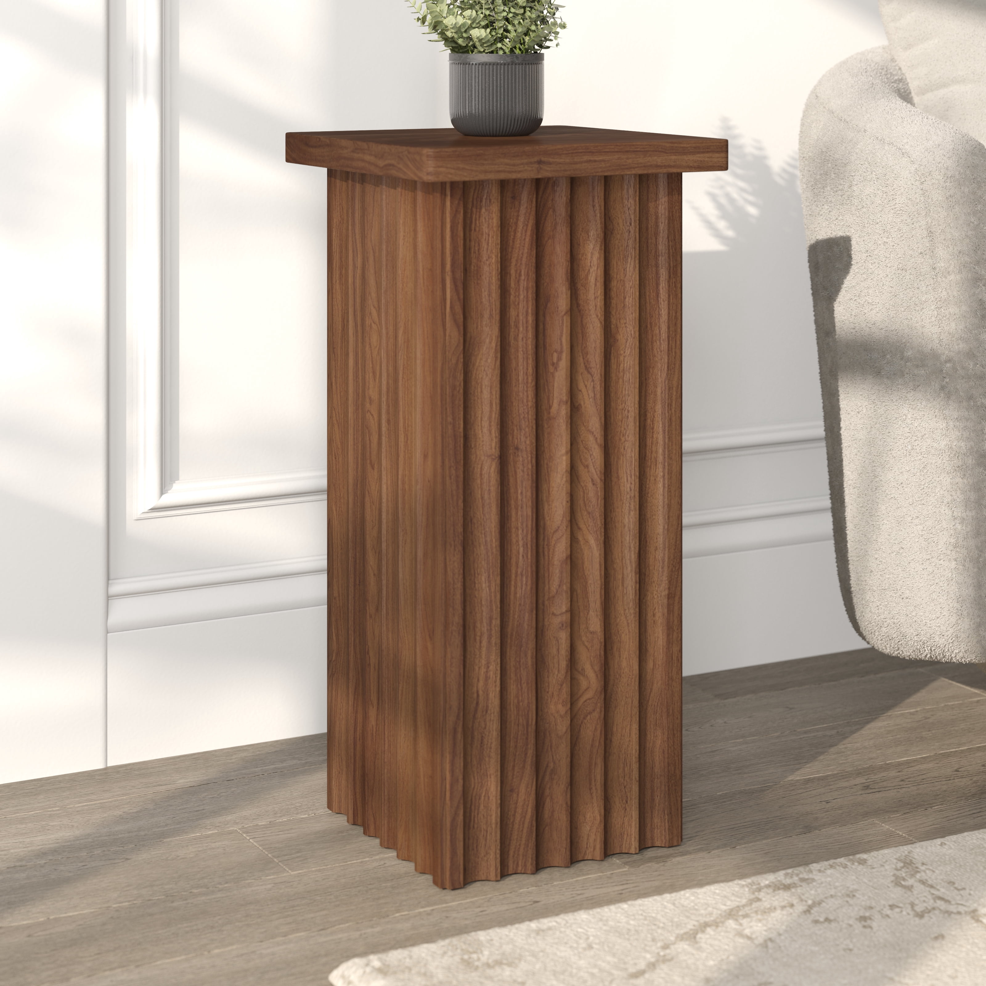 Evelyn&Zoe Modern/Contemporary 10.75" Wide Satin Walnut Side Table