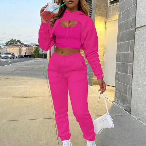 Women's Casual Outfits Solid Sweatshirts Crop Top And Trousers Pants Sets Track Suits Beautiful And Casual Suit Yoga Pants Women Tuxedo Suit plus Size Suit Women Homecoming Pants Outfit Junior Womens