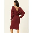 thumbnail image 6 of Unique Bargains Women's Deep V Neck Wrap Lantern Sleeve Belted Mini Sweater Dress L Red, 6 of 6