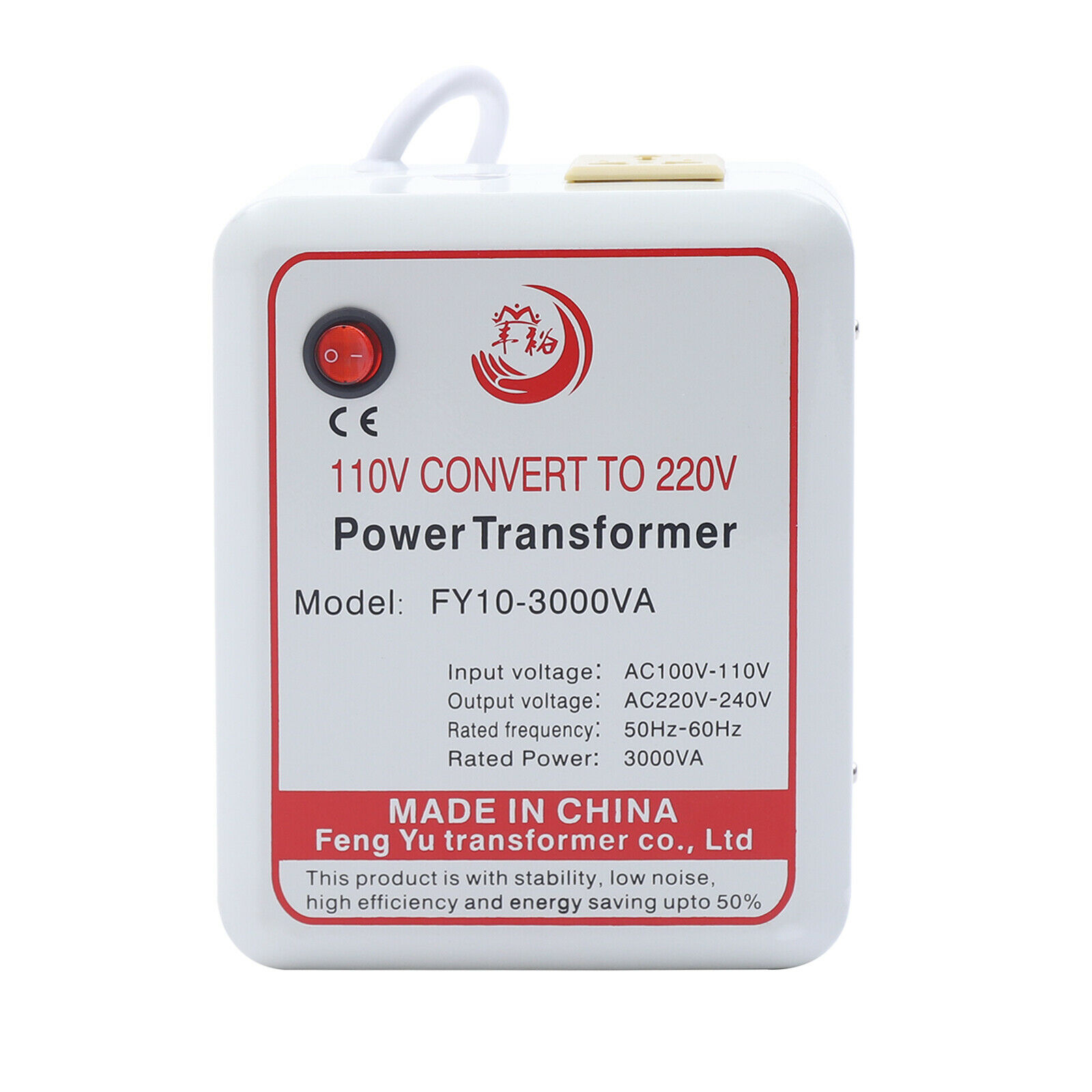 Fichiouy 3000W Transformer Converter from 110V to 220V Step Up Voltage Converter White