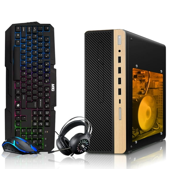 Restored HP Half Light Gaming PC Desktop Computer – AMD Pro A10-9700,GT 1030 Graphics,16GB RAM,512GB SSD,RGB Keyboard with AI Copilot,Mouse,WiFi,RGB Headphone,Windows 11