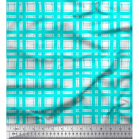 Soimoi Green Heavy Satin Fabric Gingham Check Print Fabric by the Yard 54 Inch Wide