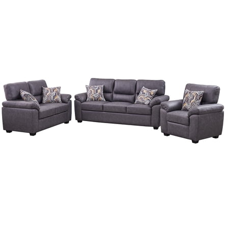 3-Piece Living Room Sofa Set Matte Faux Leather Living Room Set Dark Gray