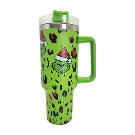 

Guvpev Tumbler with Handle 40 oz Grinch Christmas Tumbler with Handle Stainless Steel Vacuum Insulated Mug Cup Keeps Drinks Cold up to 34 Hours–Sweat-Proof Body Dishwasher Safe Cup C