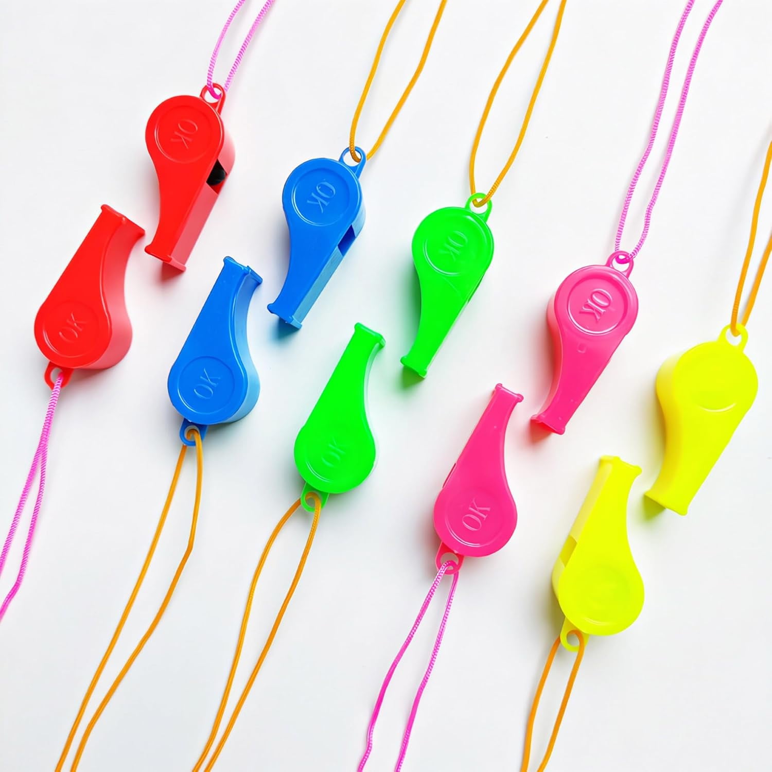 Bulk Whistles for Kids : 200 Plastic Whistles for Adults with Lanyard,Whistle Emergency Survival Loud,Whistles for Coaches Referee and Teachers,Whistles Bulk for Sports Events and Festival Activity