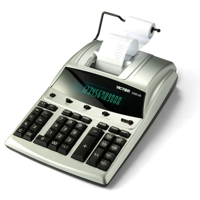 Victor 12-Digit Desktop Adding Machine, Large Easy To Read Display, Tape Print Out with 4,5 lines-per-second ribbon printer, Tax, Cost, Sell and Marg