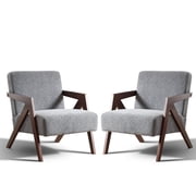 Ebello Mid-Century Modern Accent Chair – Small Plaid Fabric Armchair for Living Room, Bedroom, Office, Easy Assembly,Set of 2(Blue-White Plaid)