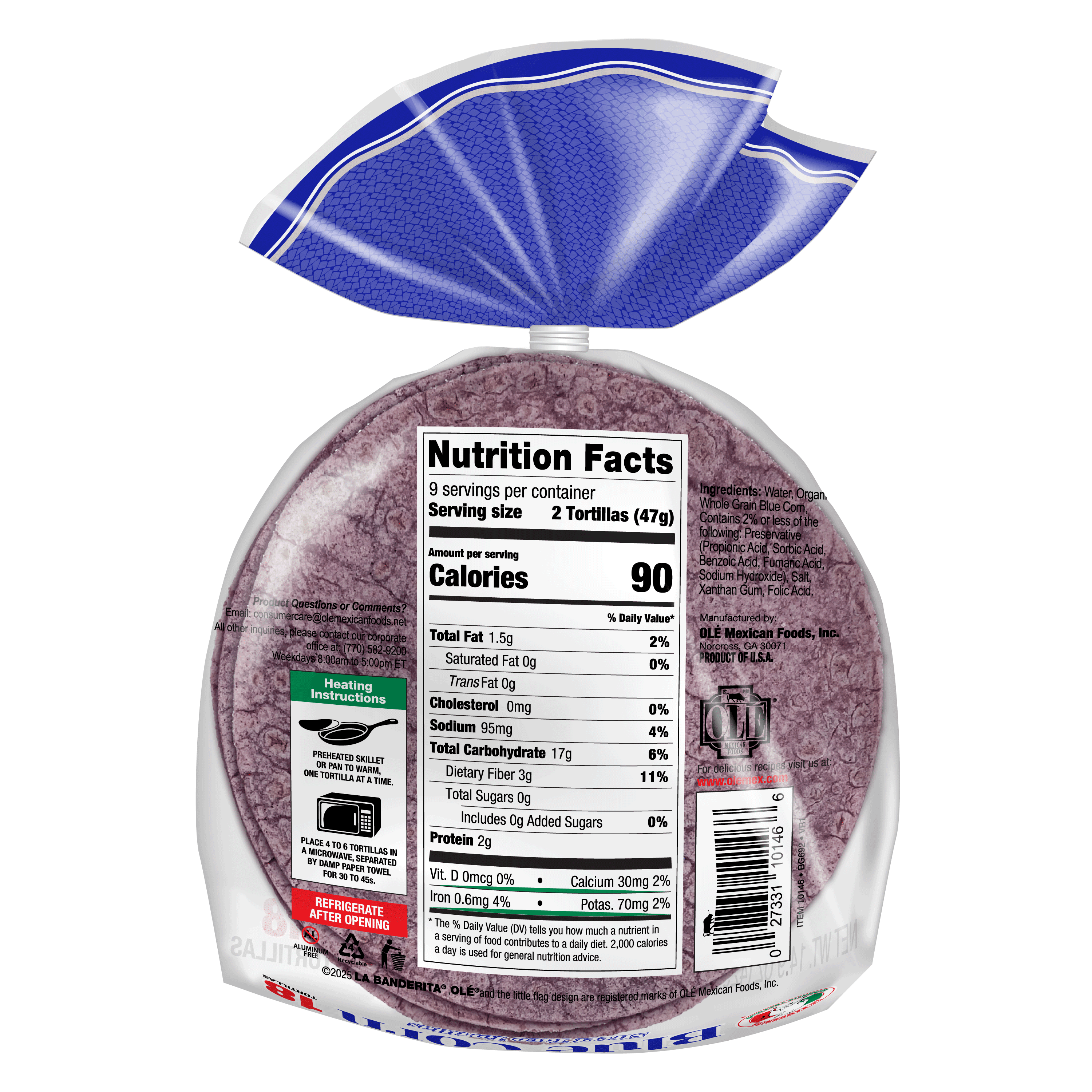 La Banderita Blue Corn Small Street Taco Tortillas, 14.9 oz, 18 Count